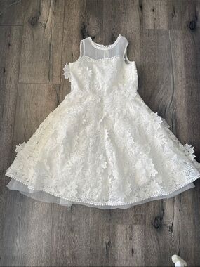 Chasing Fireflies Ivory Floral Lace Party Dress for Girls